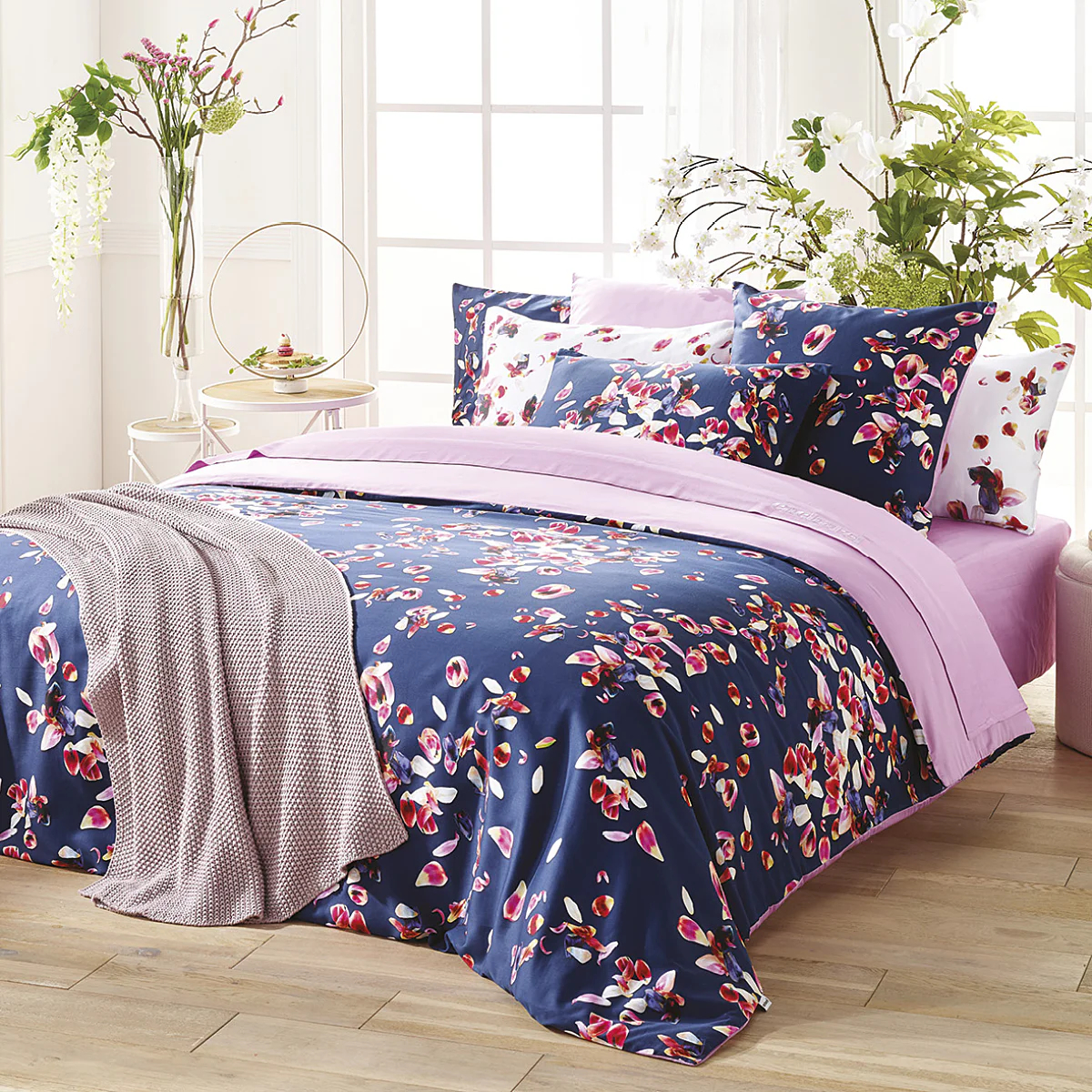Ensemble housse de couette et 2 taies d'oreiller - 100 % satin de coton 80 fils/cm² - Aurore - rose