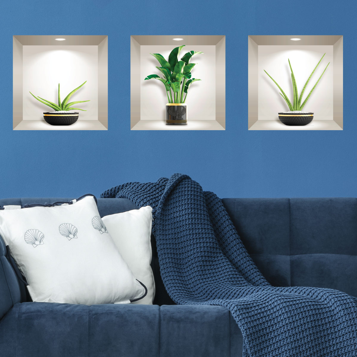 GDWD Lot De 3 Stickers Muraux 3D - Motif Vases - Plantes Vertes - Décoration Murale Pour Salon, Chambre à Coucher, Salle De Bain, Cuisine, Bureau - 30 X 45 Cm C