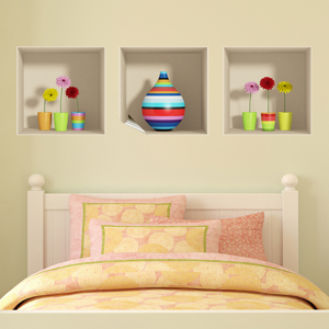 Sticker Mural 3D Vase Avec Fleurs - 120x68cm - Style Bohème/minimaliste - Déco Salon, Chambre, Bureau