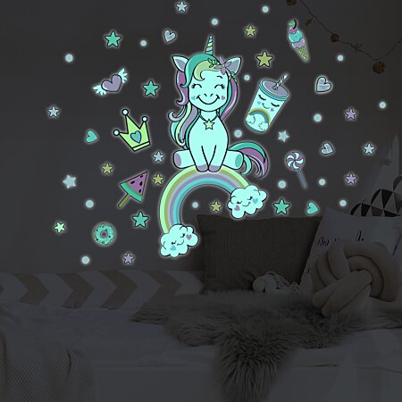 Sticker phosphorescent lumineux chambre enfant - LICORNE REINE DES  FRIANDISES au meilleur prix