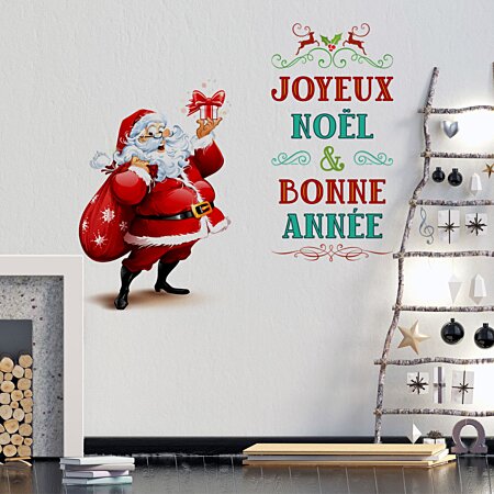 Sticker Noël le Père Noël apporte les cadeaux – Stickers STICKERS FÊTES  Stickers Noël - Ambiance-sticker