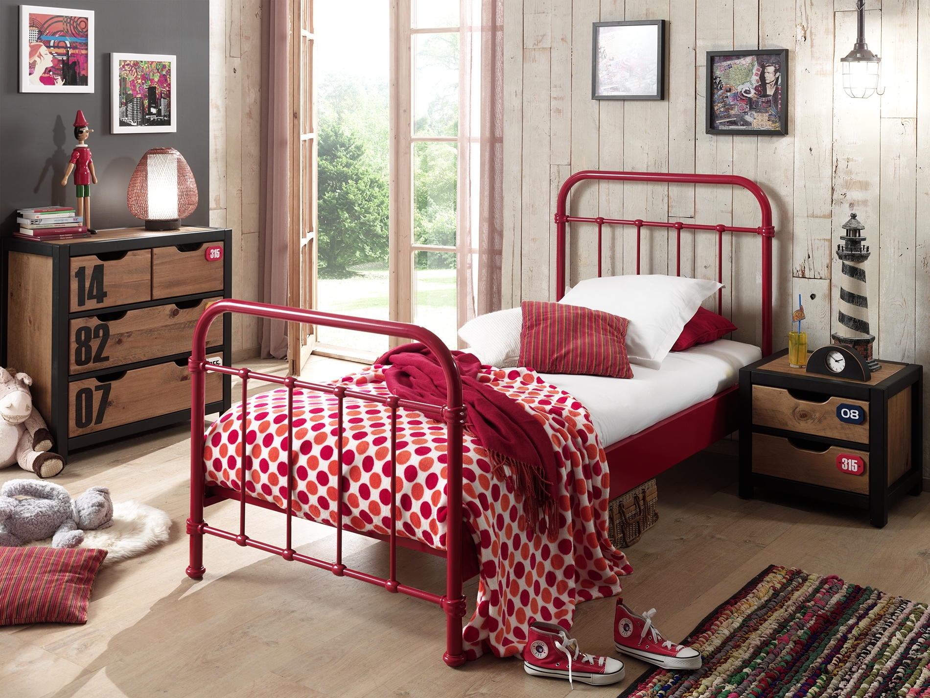 Lit simple métal rouge New york 90x200 au meilleur prix | E.Leclerc