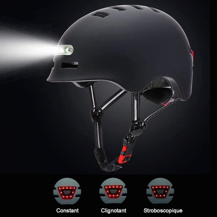 Casque Vélo WASAGA Avec LED 300 Lumens - 3 Modes USB Rechargeable - Étanche IPX5 - Pour Sports Extérieur