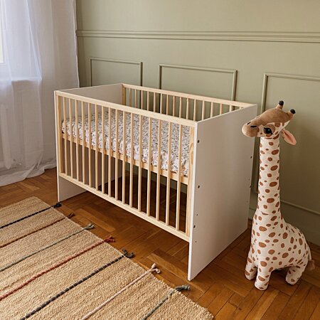 WILLY Lit bébé à barreaux en pin massif style scandinave Blanc / Bois  120x60 cm au meilleur prix