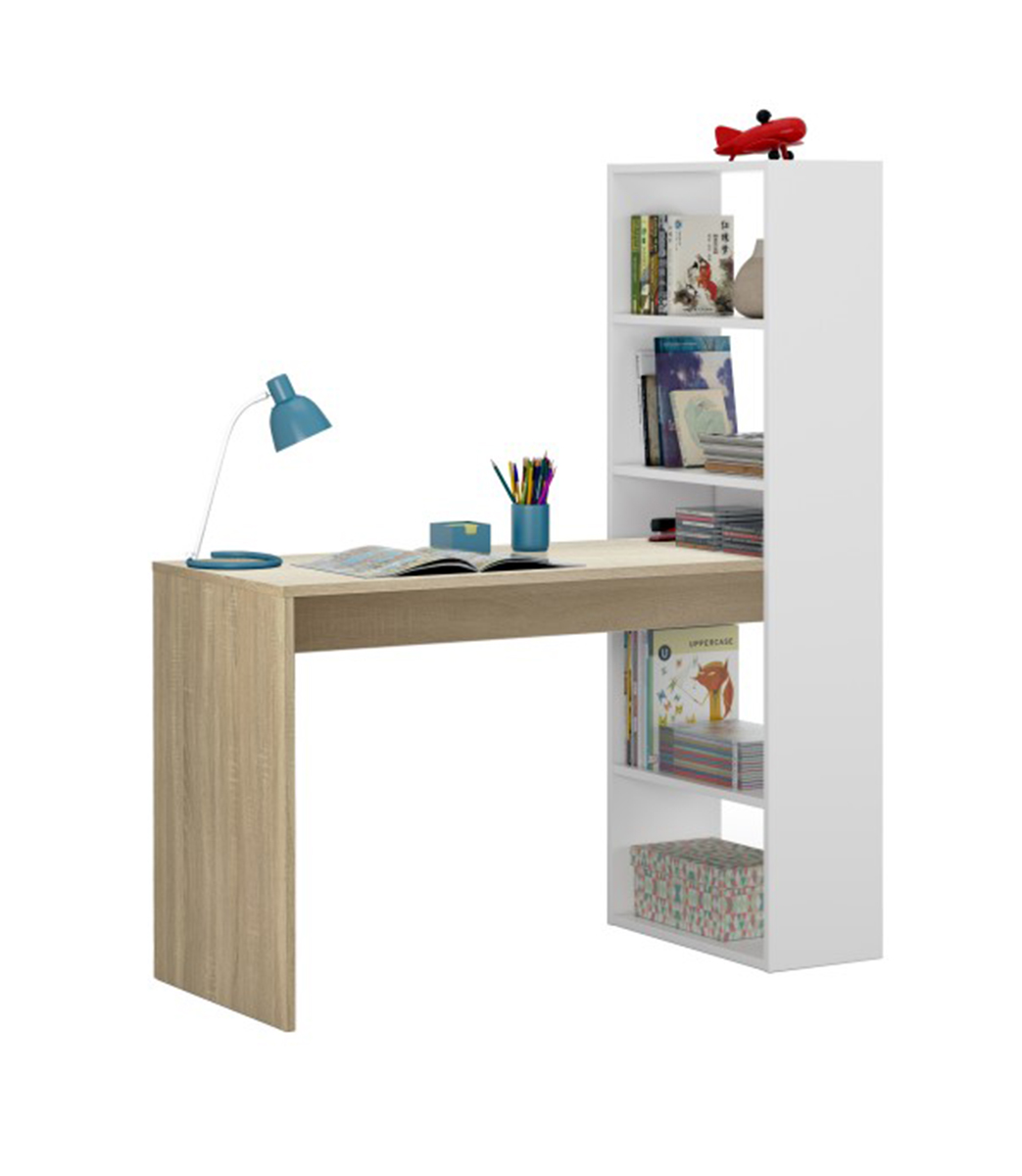 Bureau avec étagère intégré Cicero Bois Bois foncé et Blanc