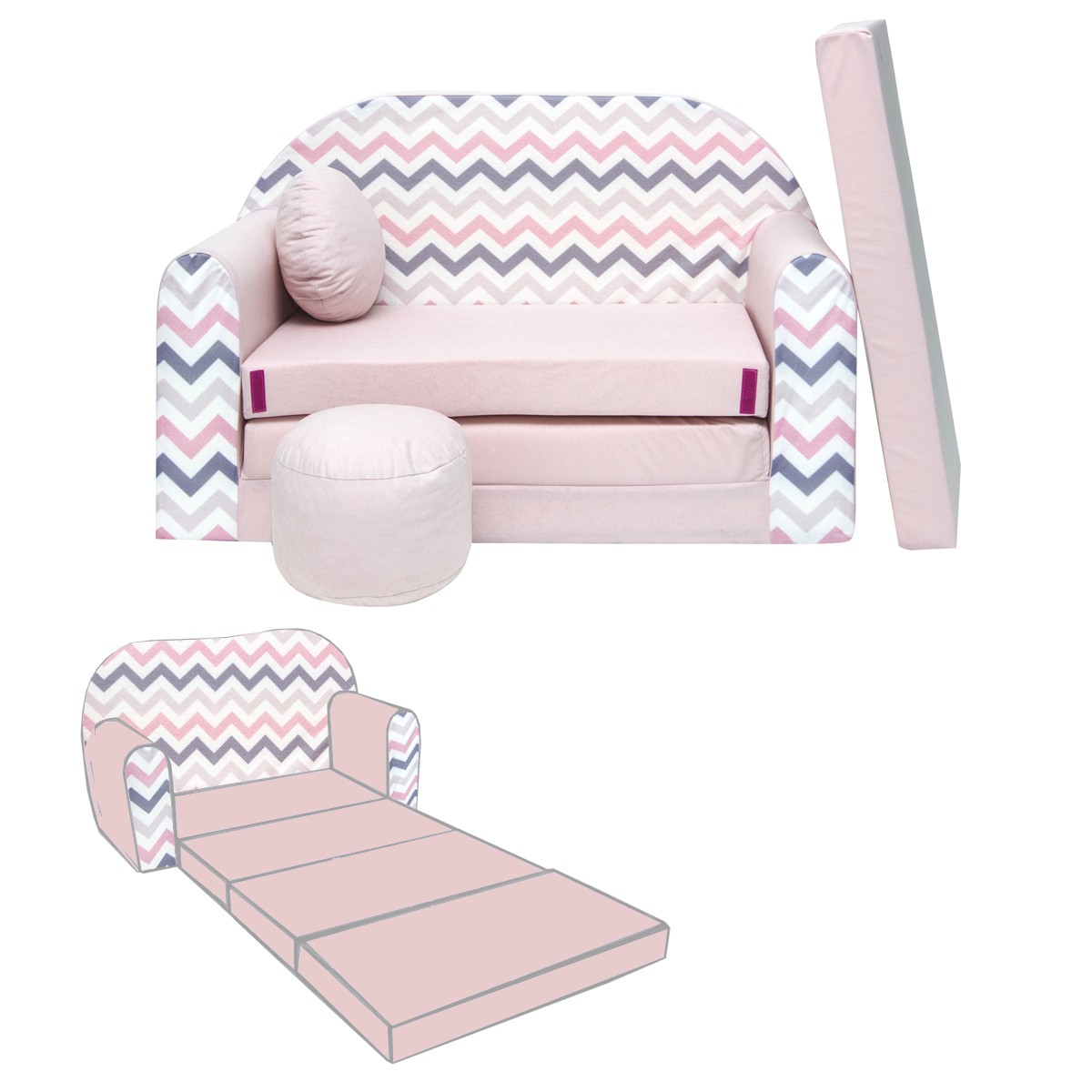 WELOX NINO Canapé convertible lit pour enfant avec pouf et coussin OEKO-TEX  Animaux gris - Fauteuil et pouf enfant - Achat & prix