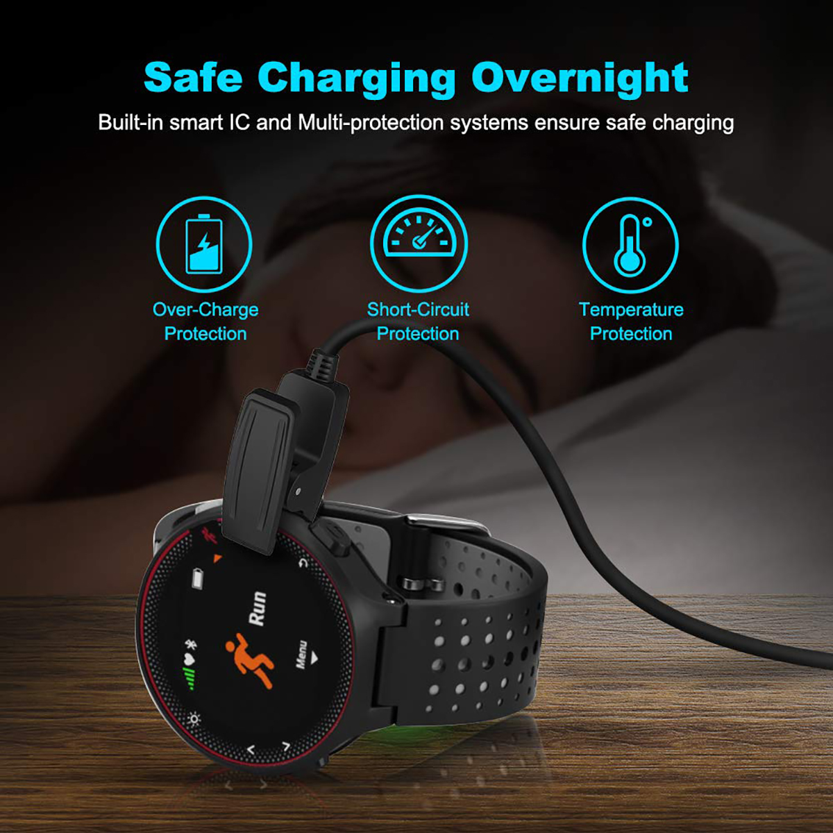 Chargeur câble USB Noir Compatible pour Garmin Forerunner 735XT