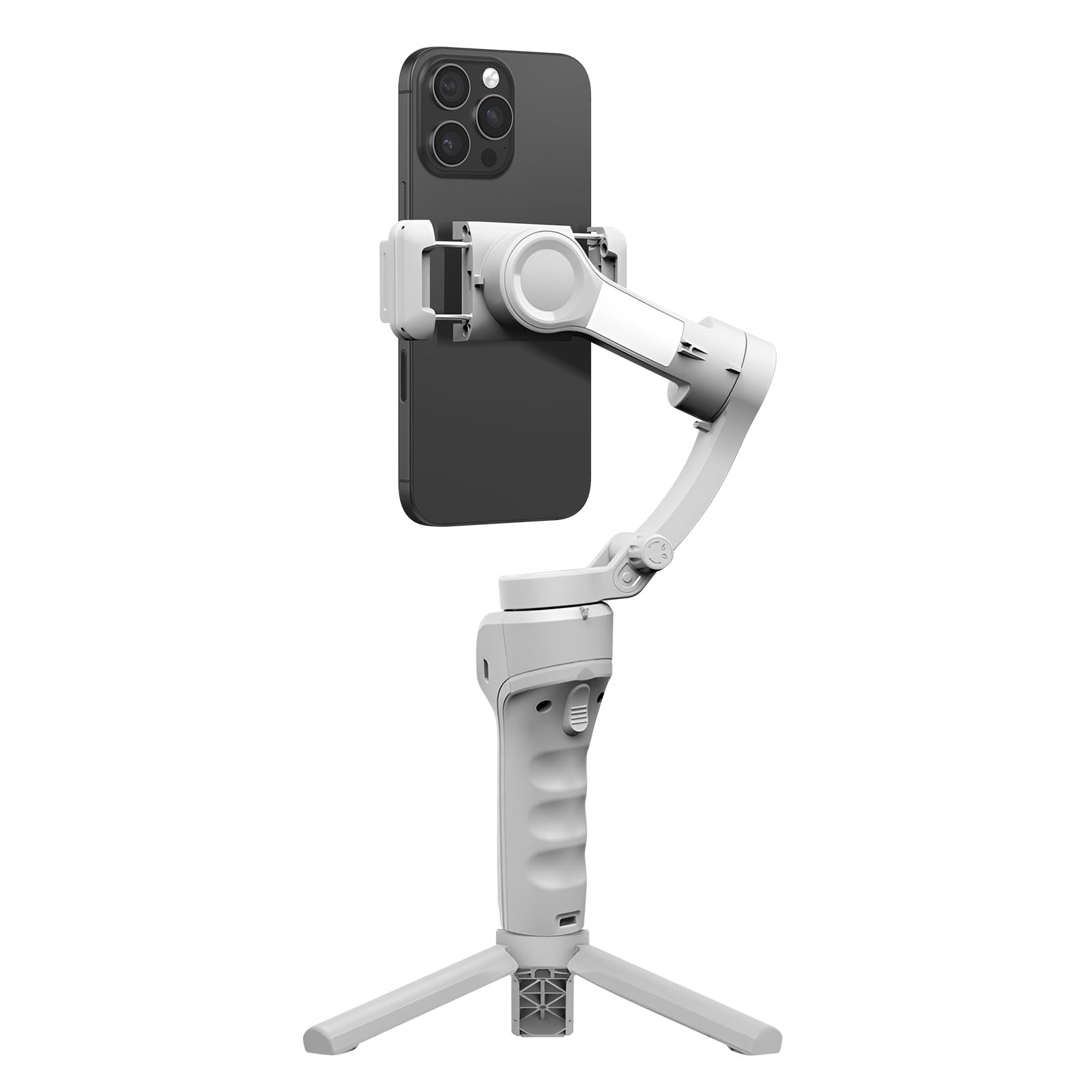 Stabilisateur Smartphone Avec Télécommande BT Et Lumière Selfie Réglable - Poignée Amovible - Blanc - Accessoire Photo