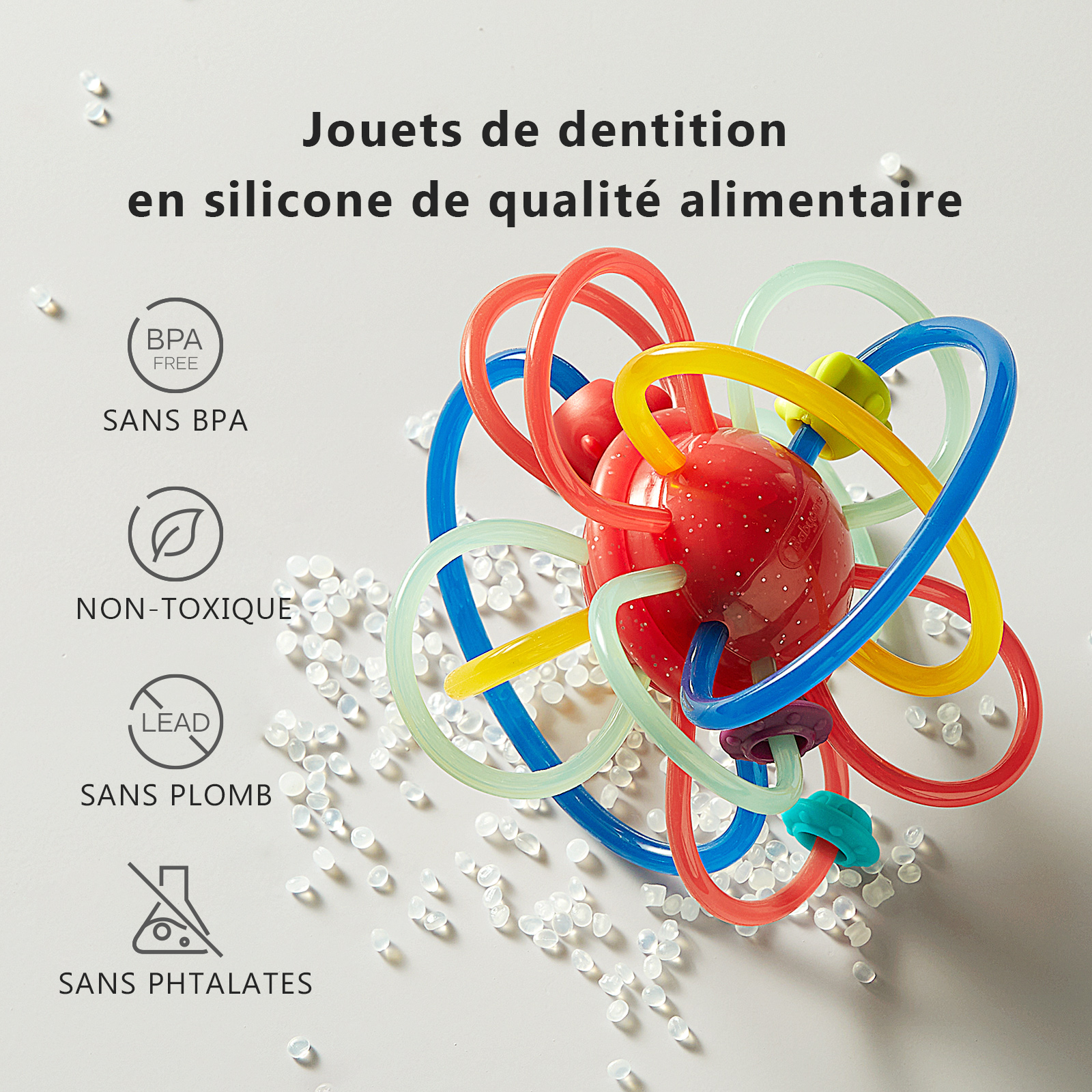 LinStyle Jouet Sensoriel Bebe 0-6 Mois,Jouet Eveil Bebe Dentition Hochet Bebes 0 6 Moissilicone Dentition Bebe 3 12moismontess