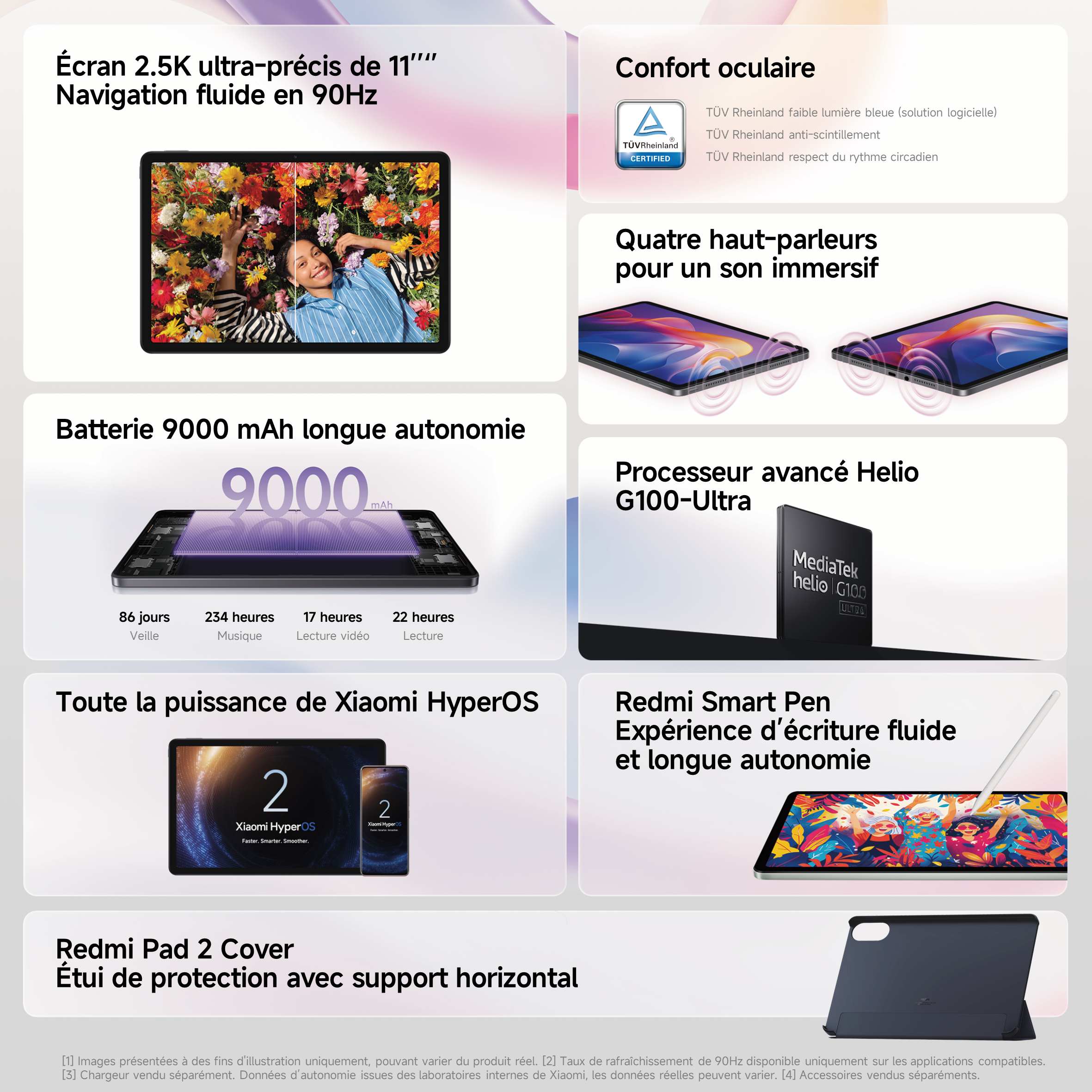XIAOMI Tablette Redmi Pad 2 8 Go + 256 Go, écran 11 Pouces 2,5K 90 Hz, Mediatek Helio G100 Ultra, Violet (Chargeur Inclus