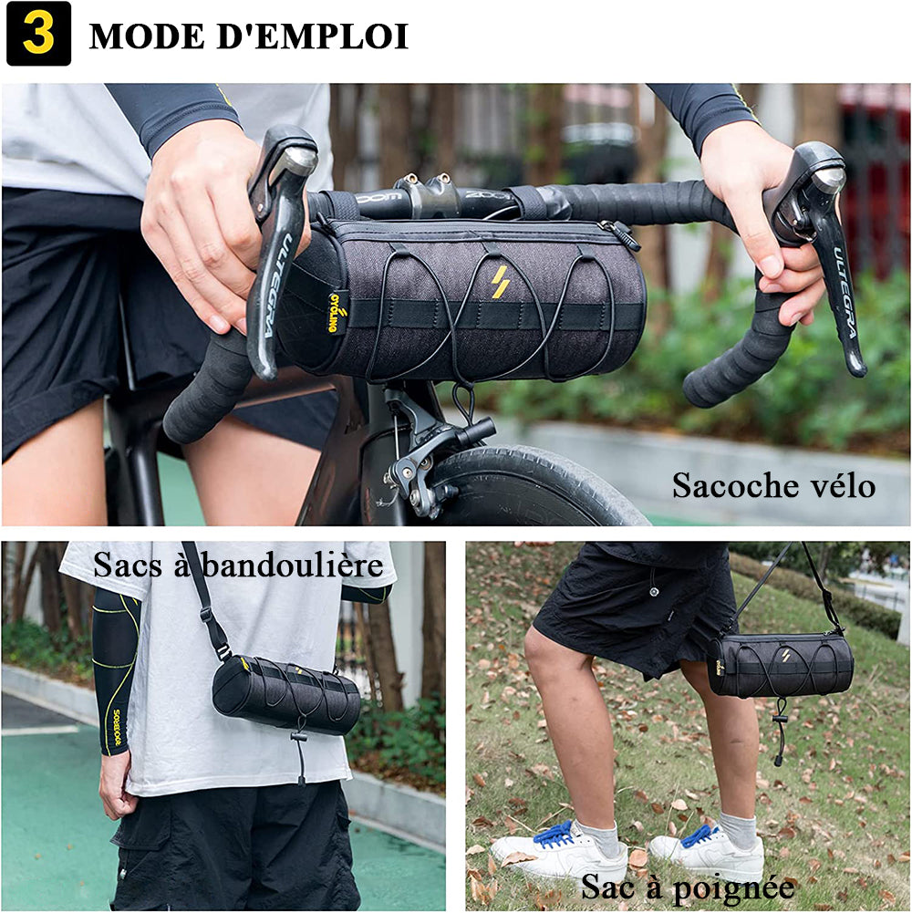 ROCKBROS Sacoche De Guidon Vélo 2L Étanche Et Réfléchissante – Multifonction Cadre / Selle / Tube Supérieur – Bandoulière Incluse