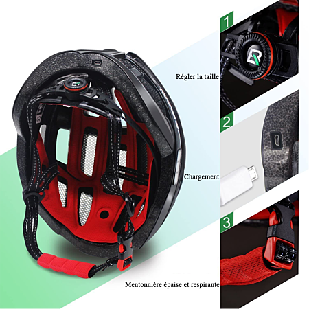 Casque de vélo pour enfants et adultes avec éclairage LED - Noir - Tour de  tête: 58-60cm - Cdiscount Sport