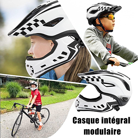 Casque Intégral Vélo VTT Casque BMX Enfant Casque Complet Anti-Choc Taille  Ajustable Menton Amovible