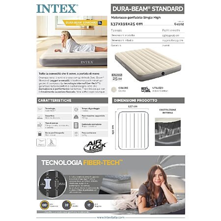 Intex - 64102 - Matelas Gonflable Single High - 2 Pers : : Sports  et Loisirs