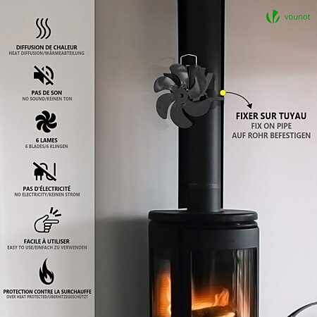 VOUNOT Ventilateur poele bois 6 lames avec thermometre au meilleur prix
