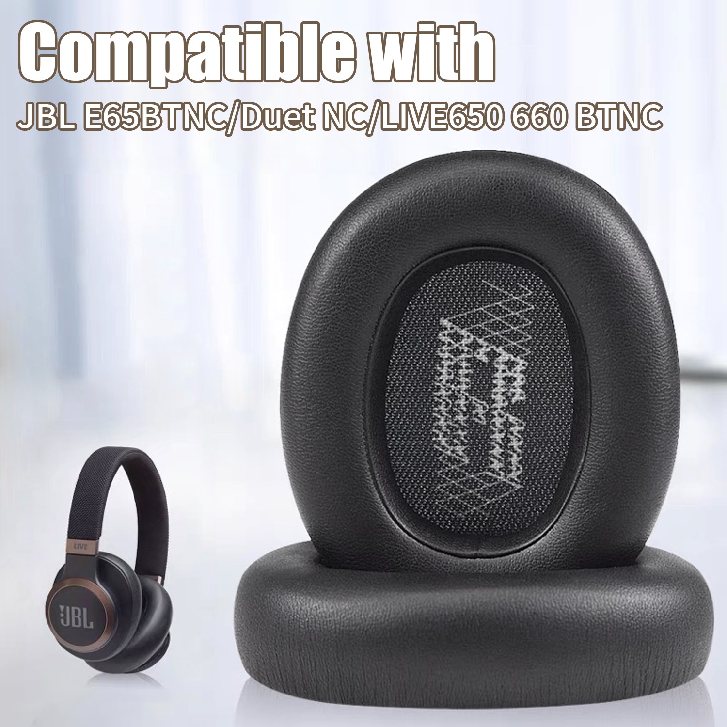 Coussinets Remplacement Casque JBL E65 / Live 650BTNC - Mousse Mémoire, Cuir Protéiné, Réduction Bruit - 11