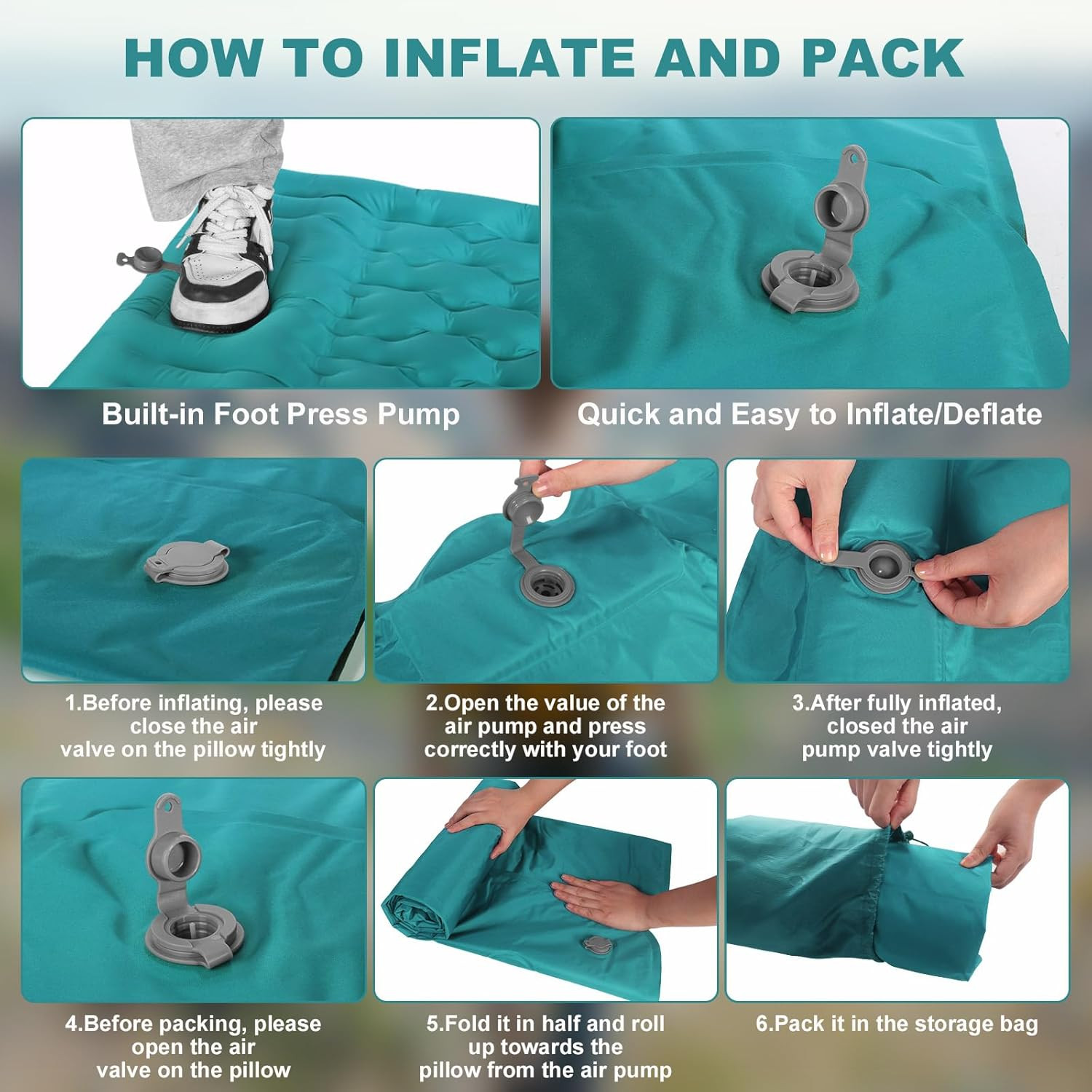 Matelas Gonflable De Camping Léger - Pompe Intégrée - Imperméable - Facile à Transporter - Idéal Randonnée, Plage, Voyage