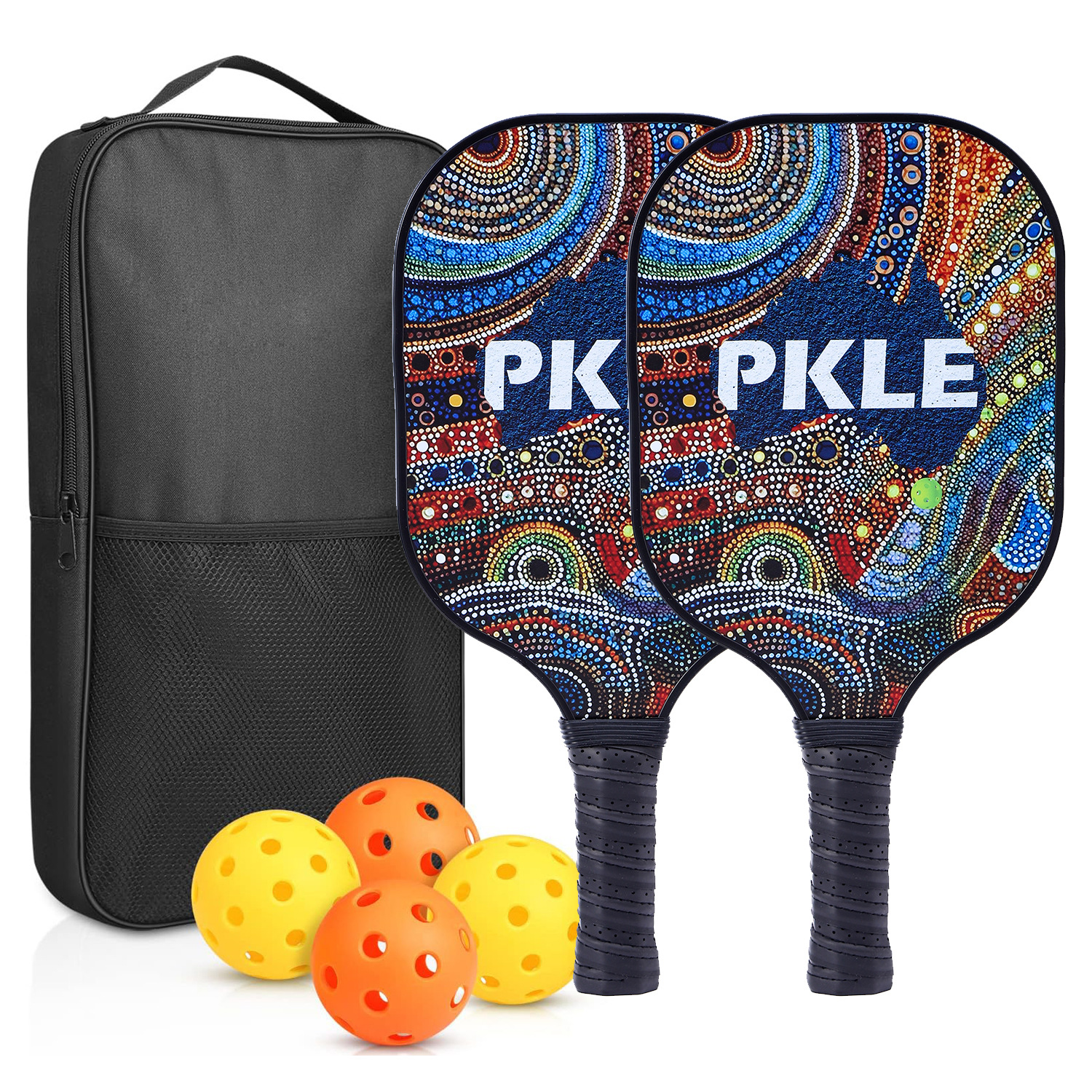 Laureada Ensemble Raquettes Pickleball Fibre De Verre - 2 Raquettes, 4 Balles + Sac - Poignée Ergonomique Confortable - Idéal Débutants Et Famille