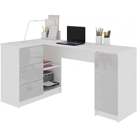 BARI - Bureau informatique d'ordinateur - Travail Gaming Office - 6 Tiroirs  + Support clavier coulissant - Mobilier moderne bureau - blanc