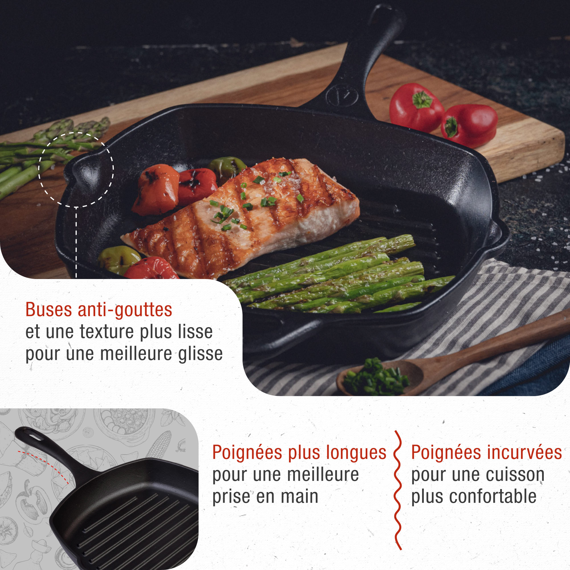 Victoria Plaque à Griller en Fonte Naturelle, Induction Poêle à
