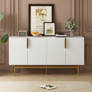 Buffet Moderne 152x40x75 Cm Noir Et Or - 4 Portes, Rangement Spacieux, Avec Dispositif Anti-basculement