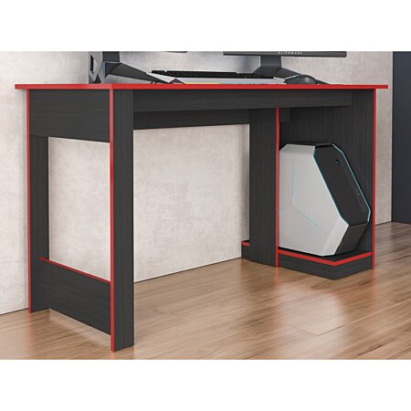 Bureau Gamer Noir et Rouge avec Tablette et Accessoires - L130 cm