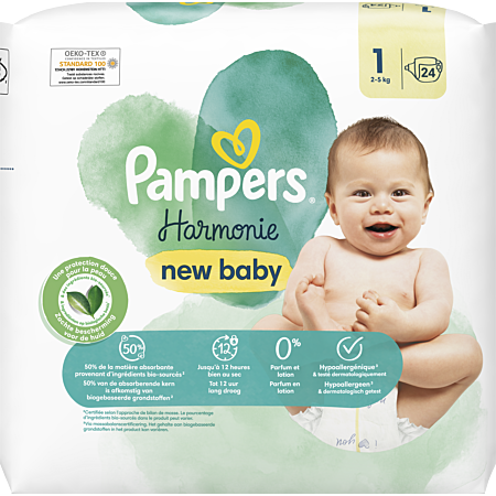PAMPERS - COUCHES HARMONIE Taille 1 - 2-5kg Paquet de 24 - Couches