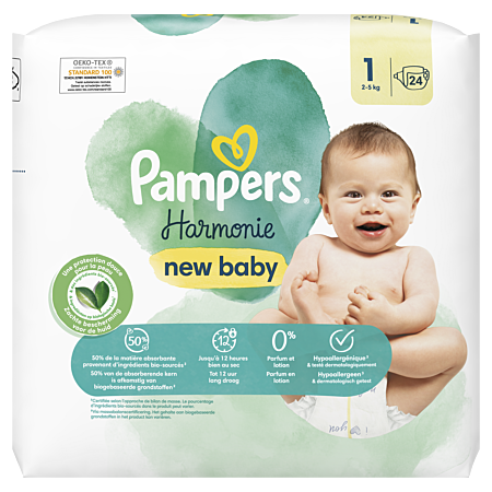 Pampers Harmonie Couches Taille 1, 24 Couches, 2Kg - 5Kg au