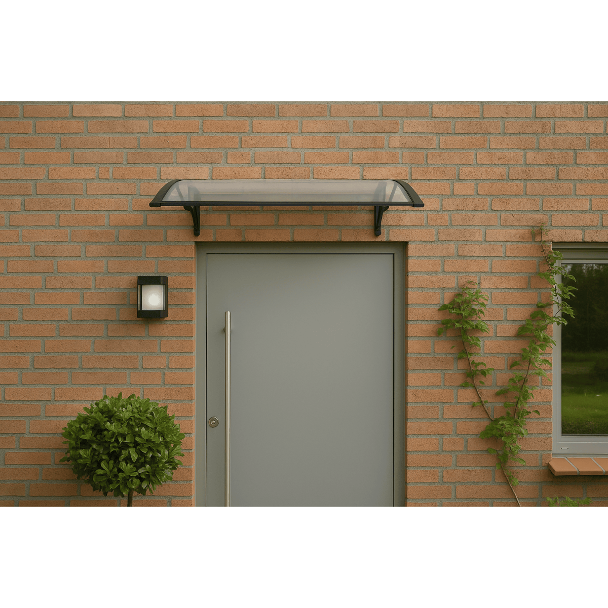 Marquise Porte D'Entrée Polycarbonate 100x100cm - Auvent Protection Pluie & Soleil - Gris Blanc