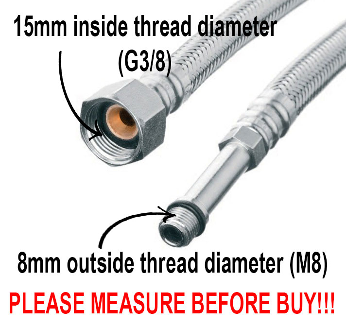 Tuyau Flexible Tressé Acier Inox - Raccord 1/2" BSP - Pour Robinet, WC, Salle De Bain - 500mm