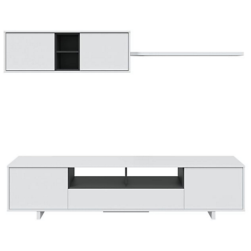 Meuble TV 3 portes avec 1 niche et étagère murale L200 x P41 x H46 cm, blanc KARL