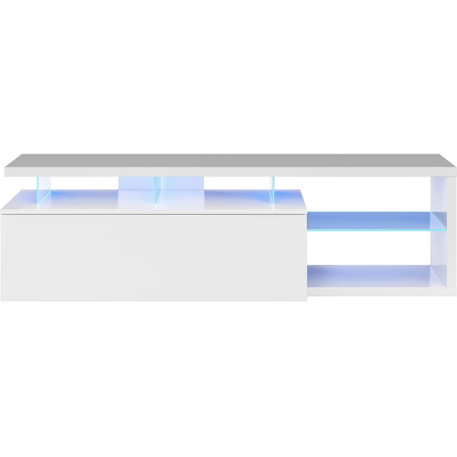 Meuble TV LED 1 porte et 4 niches L150 cm, blanc