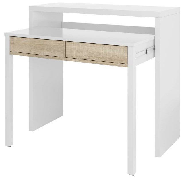 Bureau / Console Extensible blanc bois 2 tiroirs L99 x P36 x H88 cm