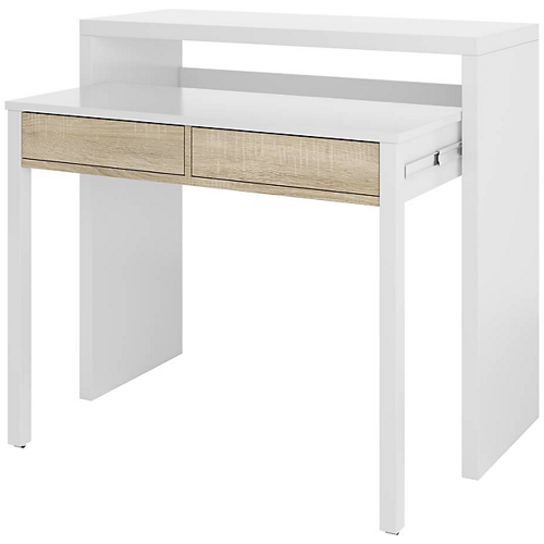 Bureau / Console Extensible blanc bois 2 tiroirs L99 x P36 x H88 cm
