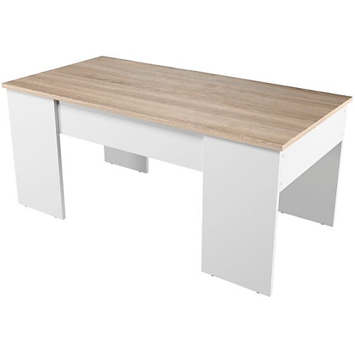 Table basse avec plateau relevable et rangement Blanc/Béton VIK