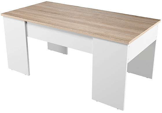 Table basse avec plateau relevable et rangement Blanc/Béton VIK