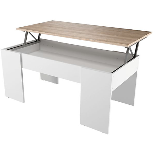 Table basse avec plateau relevable et rangement Blanc/Béton VIK