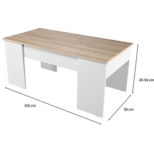 Table basse avec plateau relevable et rangement Blanc/Béton VIK