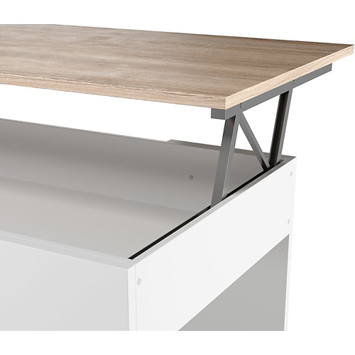 Table basse avec plateau relevable et rangement Blanc/Béton VIK