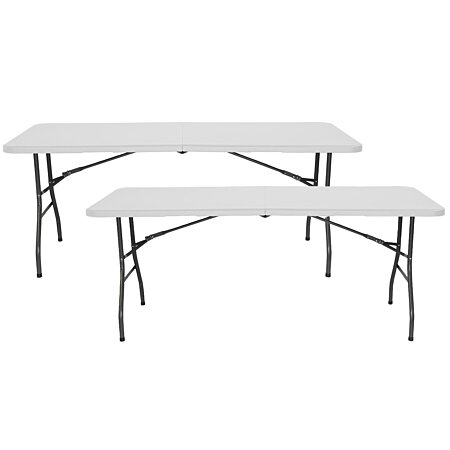 JOMEED Table pliante pour salle à manger cuisine gain de place avec tiroir  caché, 6 roues verrouillables et étagère de rangement à 2 couches, blanc et