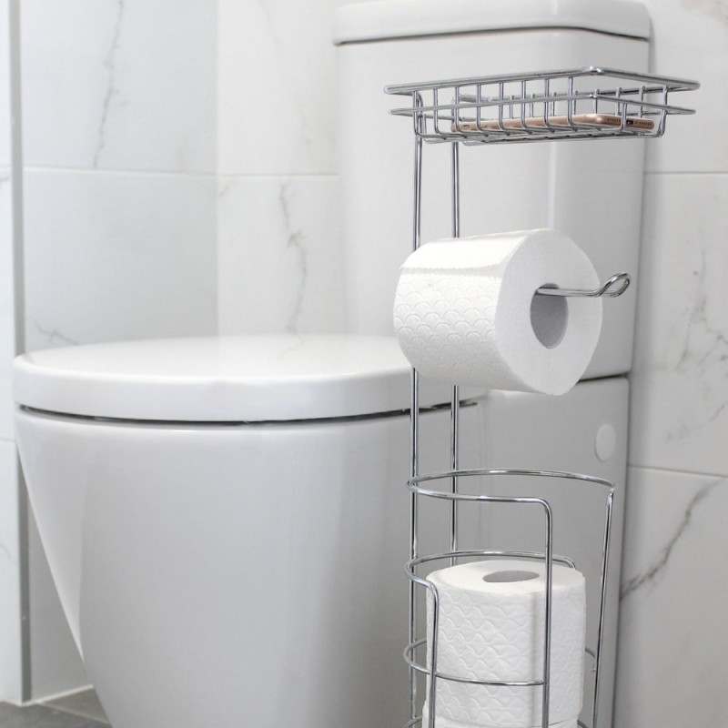 Porte Papier Toilette Mural Avec étagère - Design Noir Et Doré Moderne Pour Salle De Bain Et Toilettes