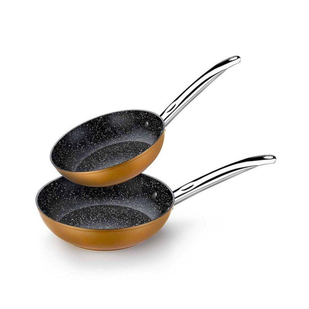 Set De Poêles Antiadhésives MB Tech 5 Pièces - 20, 24, 28 Cm - Revêtement Céramique Couleur Cuivre - Compatible Induction, Gaz, électrique