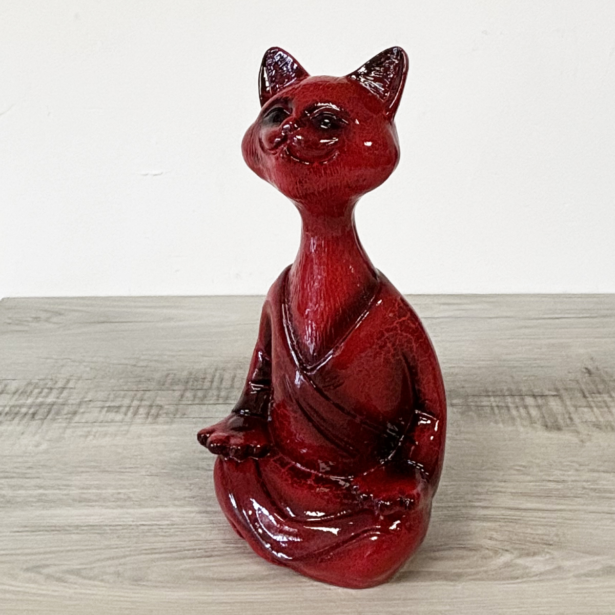 Statue En Céramique Chat Zen Rouge - 39 Cm - Neuf - Déco Intérieure