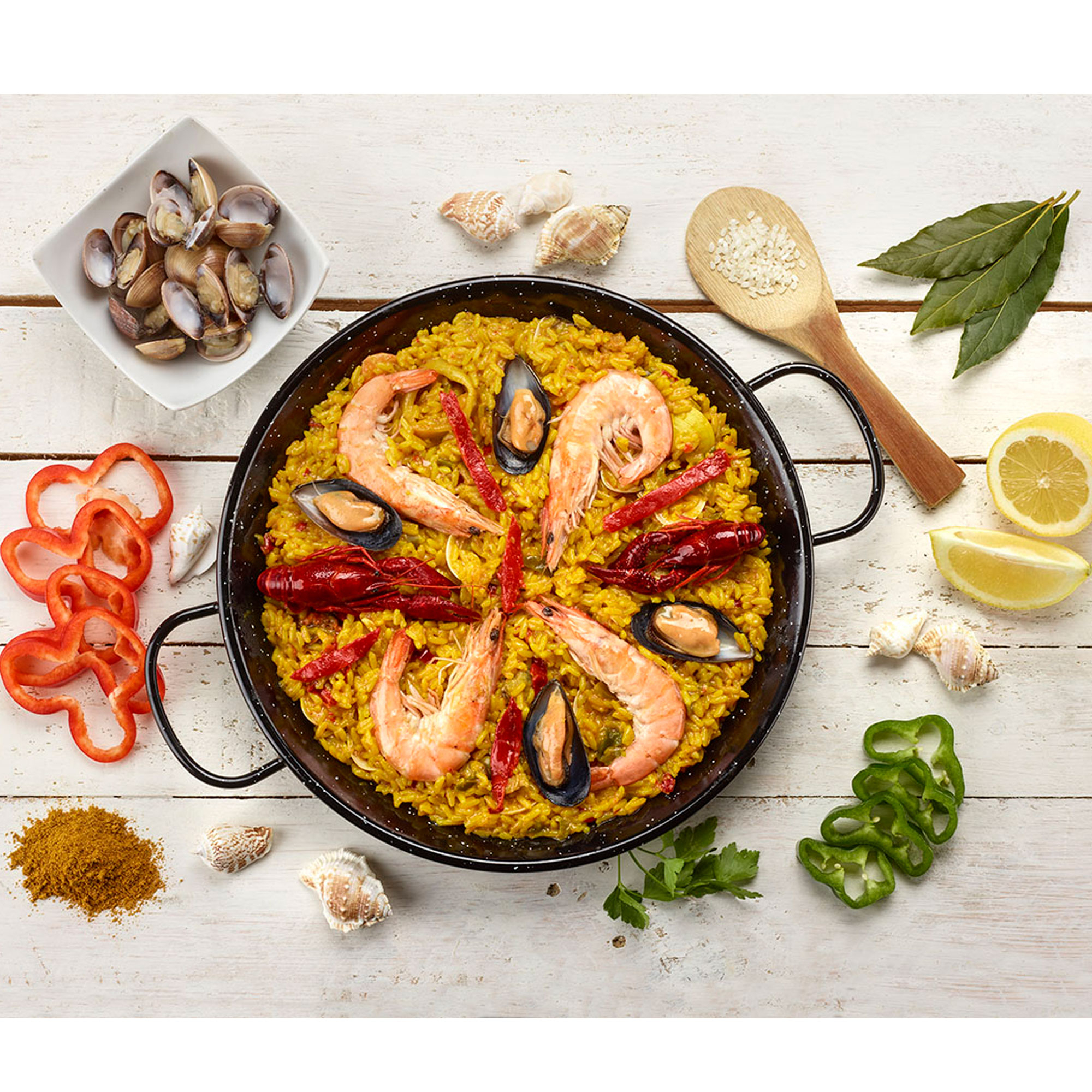 Poêle à Paella En Fonte émaillée Rouge – 20 Cm – Compatible Tous Feux (induction Aussi) – Antiadhésive