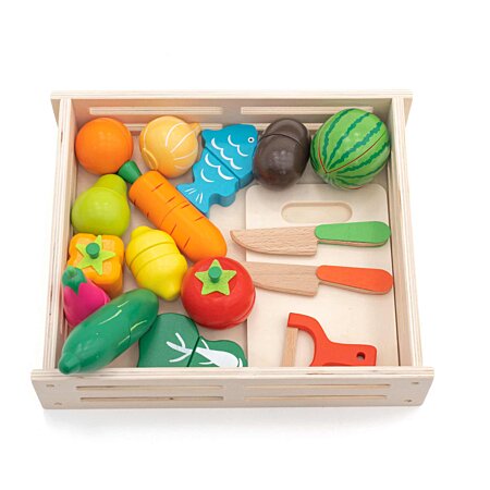 Dinette Plateau d'Aliments pour Enfants Montessori Robincool Eco Fruit  Fabriqué en Bois Écologique 17 accessoires