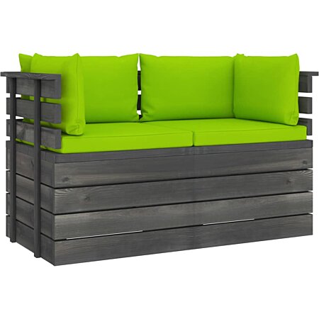 Canapé palette 2 places avec coussins Pin imprégné de vert