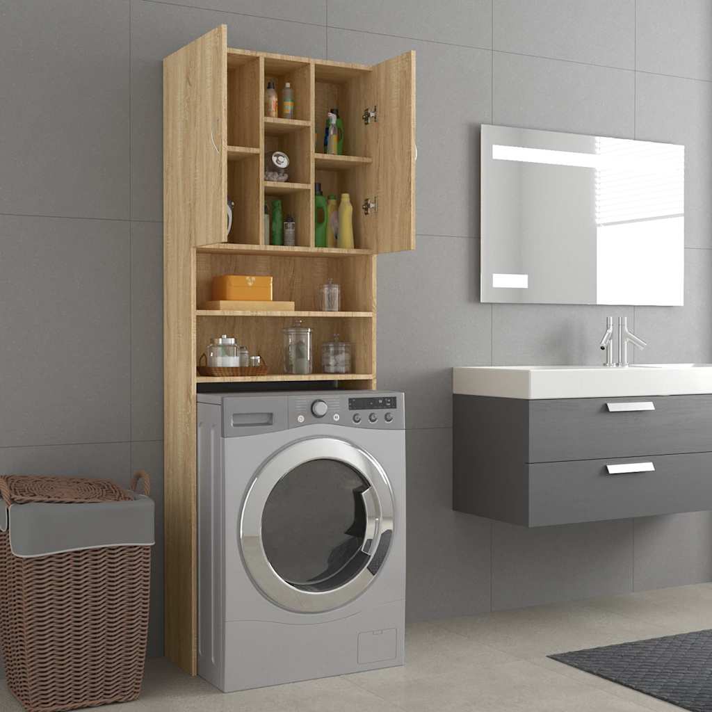 VidaXL Ensemble Meubles Pour Machine à Laver - Armoires Rangement Salle De Bain Blanc Bois D'Ingénierie, Grande Et Petite