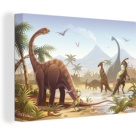 Tableau sur toile Dinosaure - Paysage - Tropical Decoration murale 140x90  cm au meilleur prix