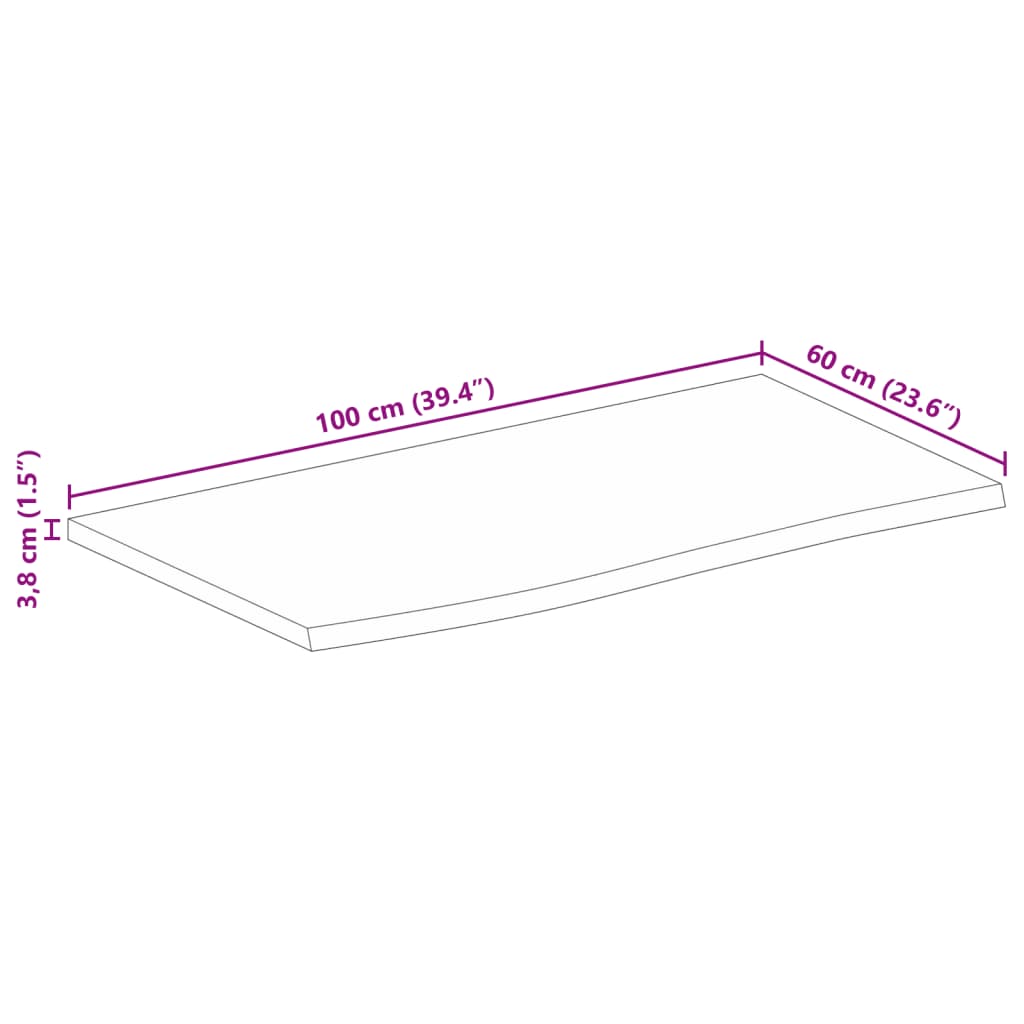 Dessus De Table Rectangulaire Bois Massif Manguier Brut VidaXL - 60x30x2,5cm, Style Rustique