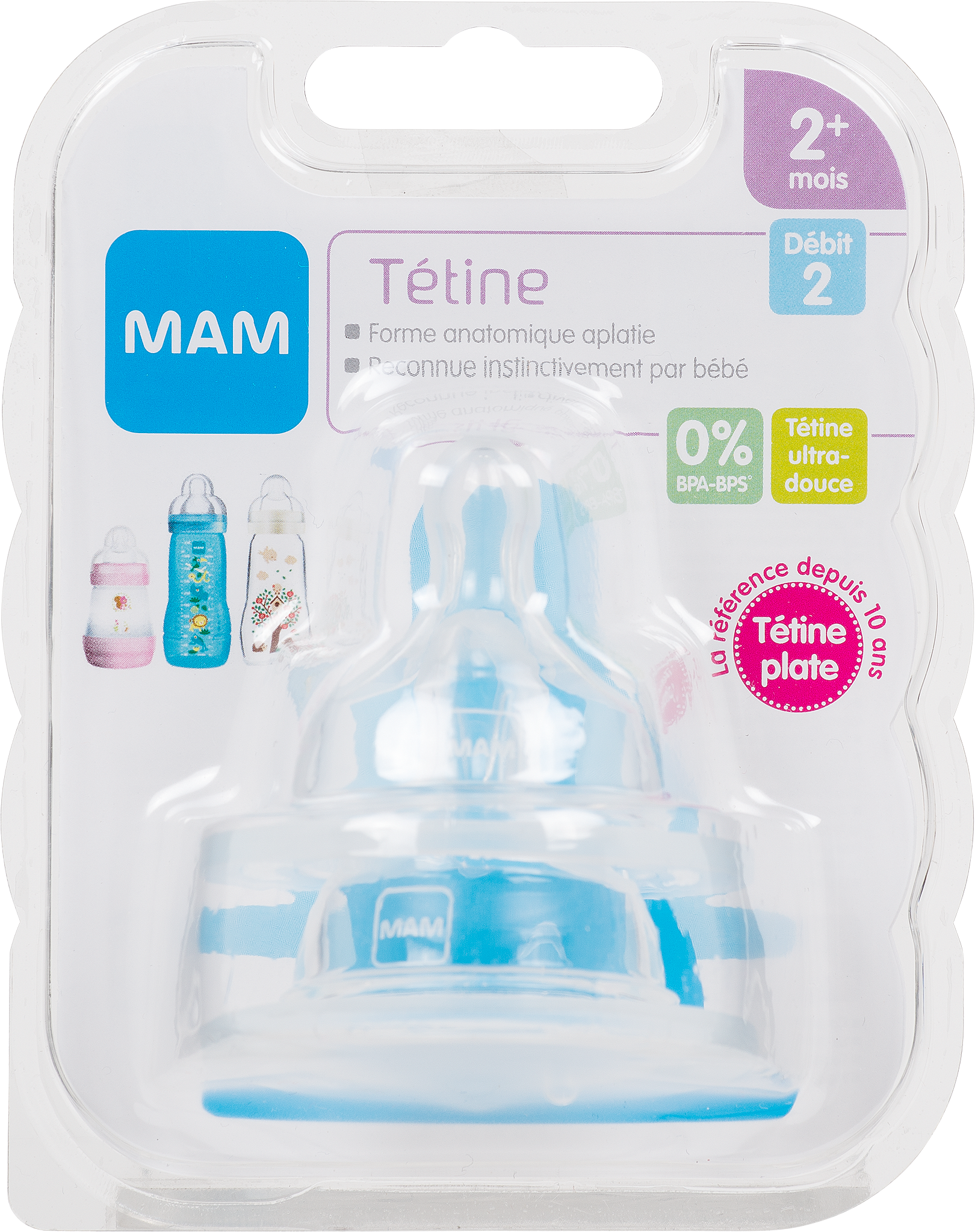 MAM Tétine 0 mois+ - Tétine bébé en silicone débit 1 - Lot de 2